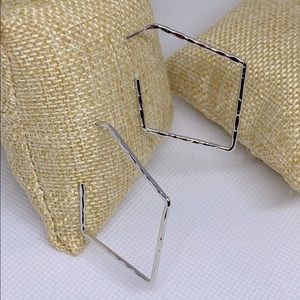 Silver Tone Hammered Polished Brass Hoop Earrings